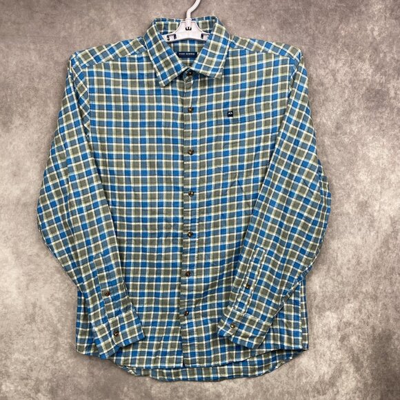 FISH HIPPIE Rumfront Collection Button Shirt Mens L Blue/Gray Plaid Preppy L/S - Picture 1 of 9